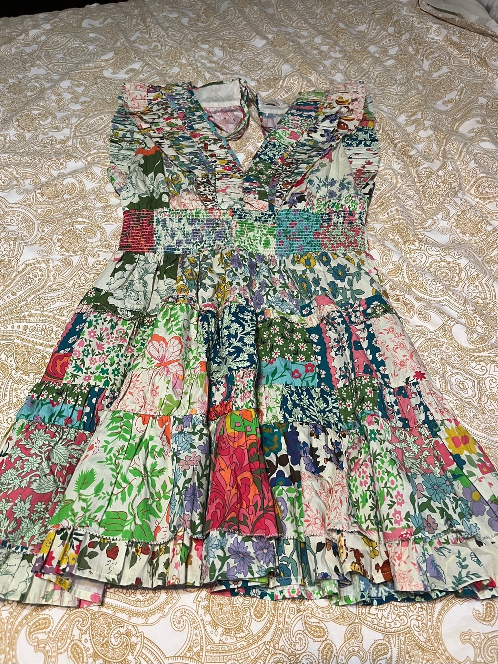LOVE THE LABEL Patchwork Floral Ruffle Mini Dress - Multicolor Boho